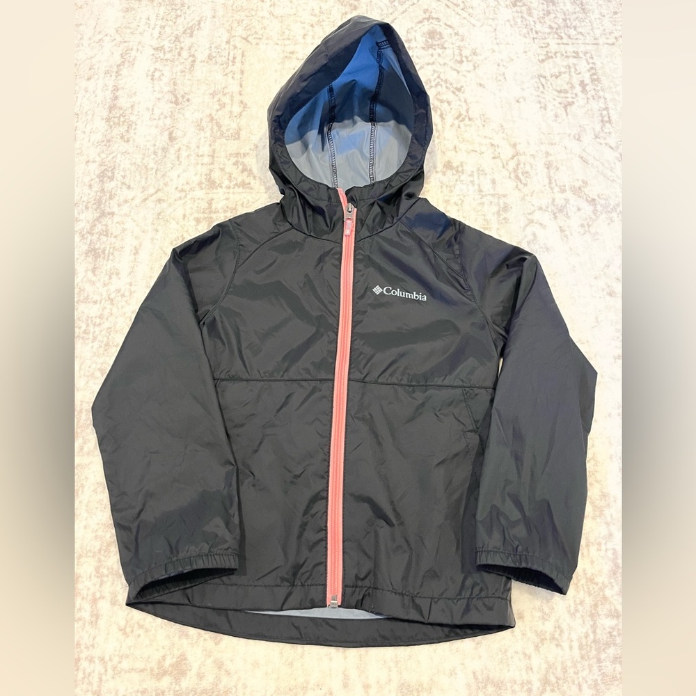 Columbia Girls Black Rain Jacket Pink Zipper VGUC Size XS 6/6X